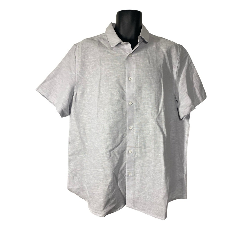 ASOS Linen Blend Gray Button Up Shirt Short Sleeve Men's Size‎ 2XL